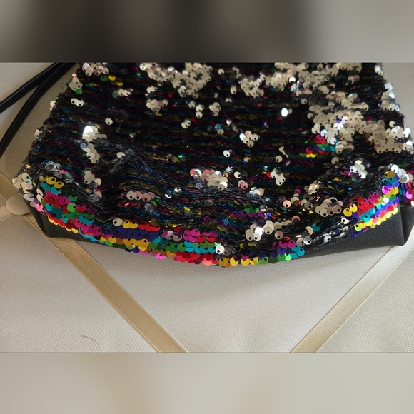 3/$20 Victoria Secret Black Multicolor Sequin Pouch Make Up Bag - Picture 3 of 5
